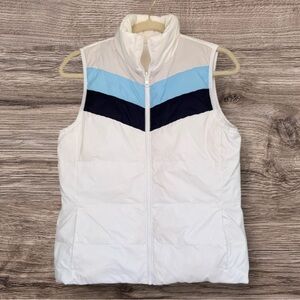 Lands End Wanderweight Reversible Packable Puffer Vest White Blue Colorblock XS